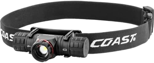 Coast XPH25R 410 Lumen Rechargeable Dual Power Headlamp with Pure Beam Twist Focus and Magnetic Base