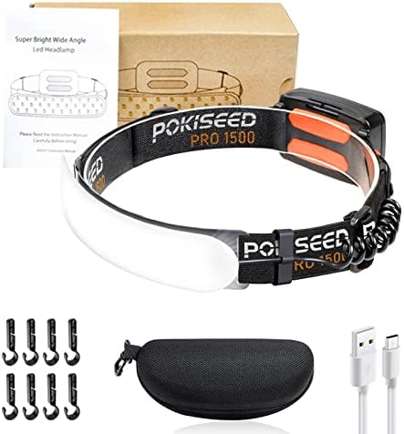 POKISEED 1500 Lumens Rechargeable LED Headlamp with 230 Beam