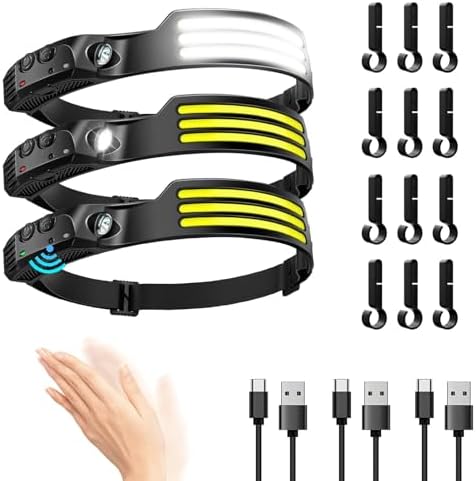 3-Piece LED Headlamp Set with Wide Beam and Motion Sensor