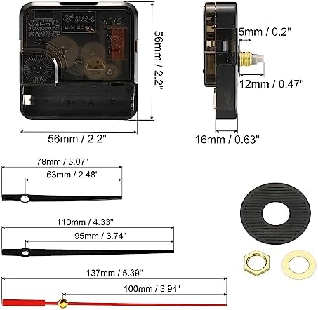 PATIKIL Battery-Operated Clock Mechanism Kit Black Red
