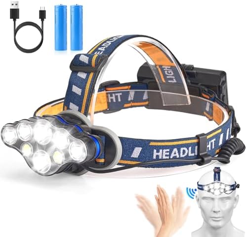 Rechargeable Headlamp with 18000 Lumen 16 Modes Adjustable Motion Sensor Headlight