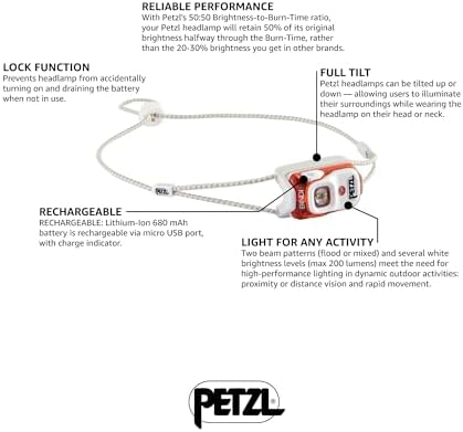 Petzl Bindi Headlamp - compact reYOuRestartable headlamp with 200 lumen - orange