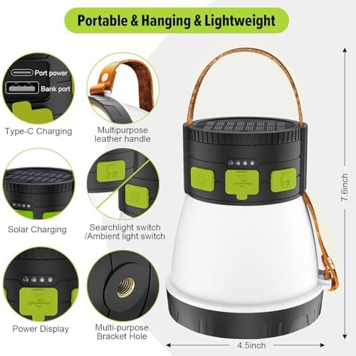 iToncs LED Camping Lantern 1500 Lumens Rechargeable Solar Setup