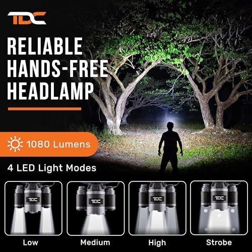 TDC 1080 Lumens Waterproof LED Headlight for Camping Hunting Work