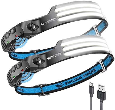 Smiling Shark 2-Piece LED Headlamp Set Brightest Waterproof Adjustable