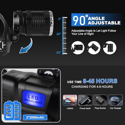Bright Portable 990000 Lumens Adjustable Rechargeable IPX6 Waterproof