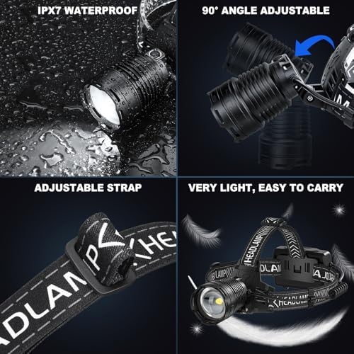 KungfRechargeable Headlamp - 990000 Lumens 3 Modes Water Resistant Comfortable