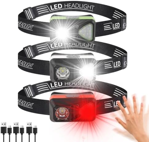 Hilngav Multi-Mode Rechargeable LED Headlamp with 3-Pack for Camping