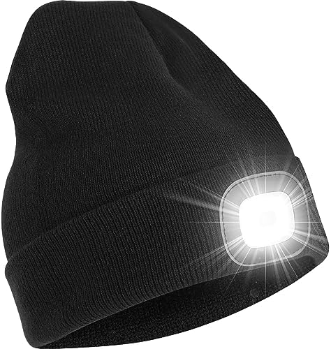 Stylish Unisex LED Night Light Beanie Hat with Rechargeable Headlamp for Dad