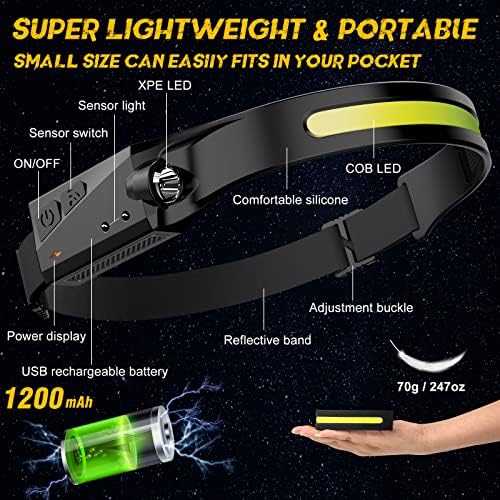 AvlxtLED Headlamp 2 Pack Rechargeable Smart Control 230 Wide Beam Multi-Mode Waterproof