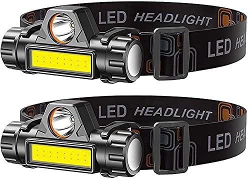 2 Pack Rechargeable Forehead Head Light - Night Walking Construction Headlamp US