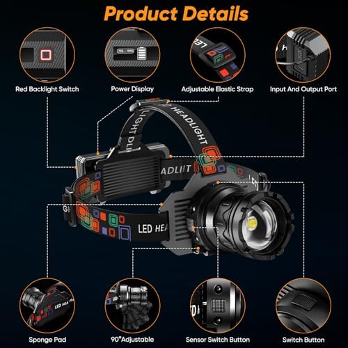 Reliable Motion Sensor Headlamp with 990000 LM Light 9 Modes IPX7 Waterproof