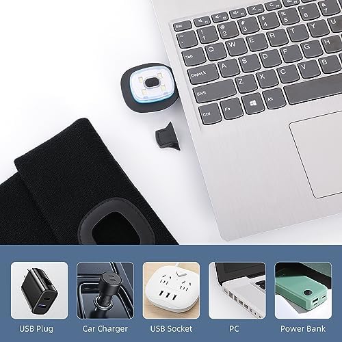 Stylish Unisex LED Night Light Beanie Hat with Rechargeable Headlamp for Dad