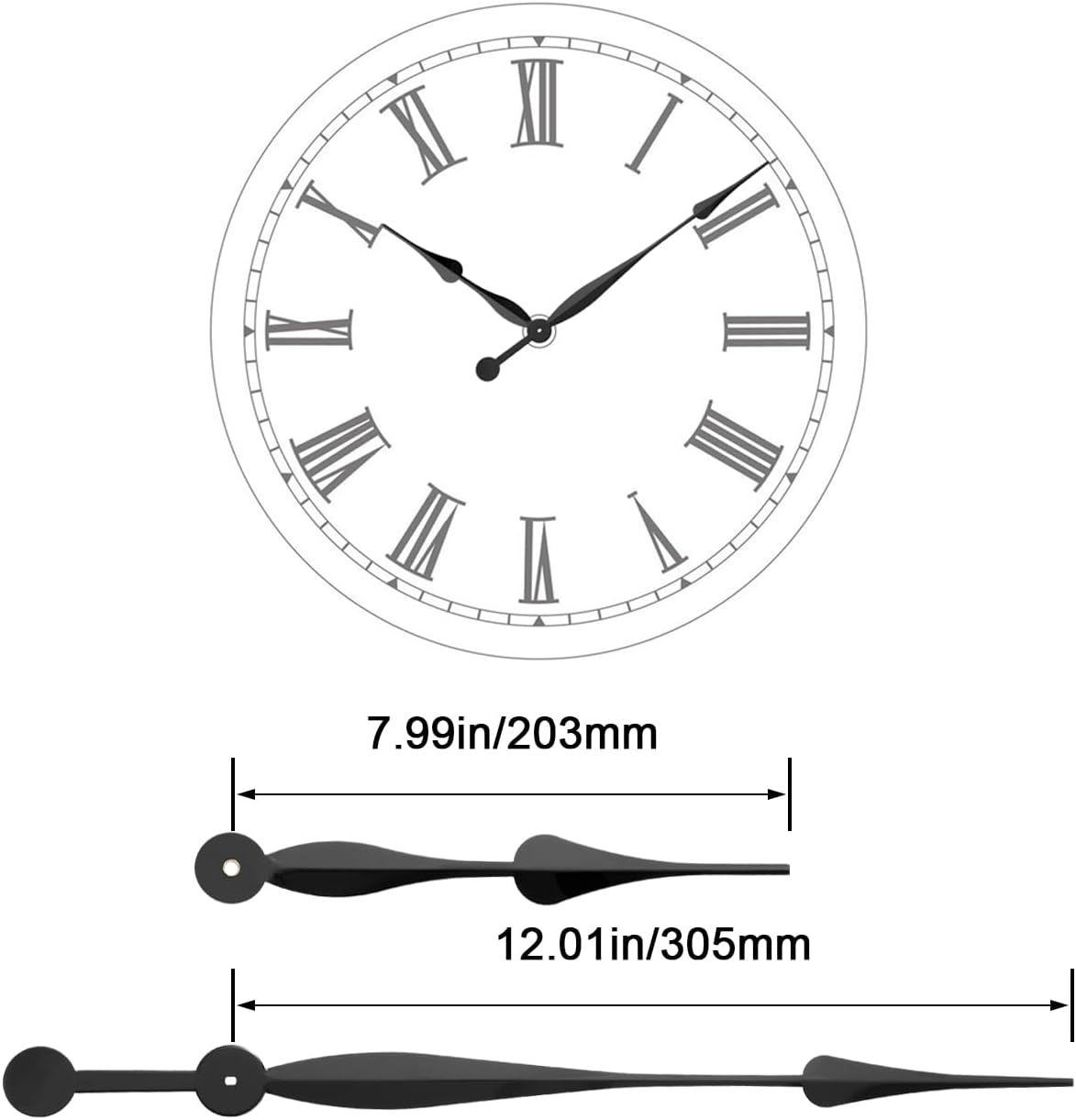 DTRIEMAEM High Torque Clock Movement 28mm Shaft Black Hands