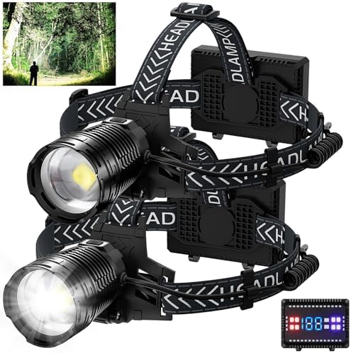 Cinlinso Rechargeable Headlamp 2-Pack 4 Modes 90 Adjustable 990000 Lumens IPX6 Waterproof