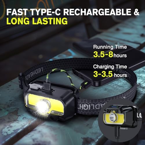 Favorlite Rechargeable LED Headlamp for Camping - 1300 Lumen Waterproof 14 Modes