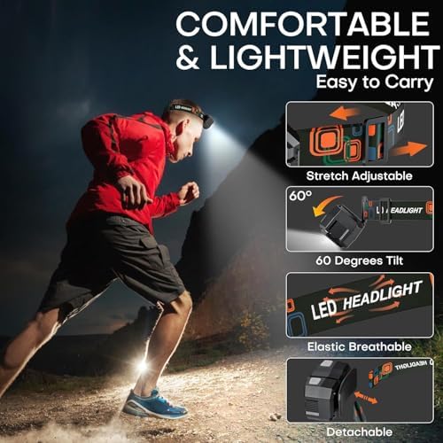 Rechargeable Headlamp 3-Pack 2000 Lumen Adjustable Waterproof for Adults Kids