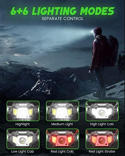 2-Piece 1200 Lumens Headlamp with Red Light Motion Sensor Waterproof