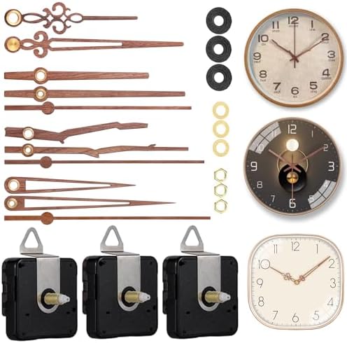 EMOON 3-Piece Clock Mechanism Kit with Walnut Wood Hands