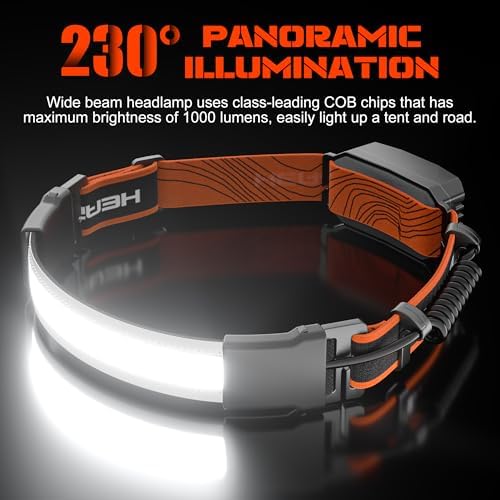 Sturdy Adjustable 1000 Lumens Headlamp with Red Tail Light for Hiking Running
