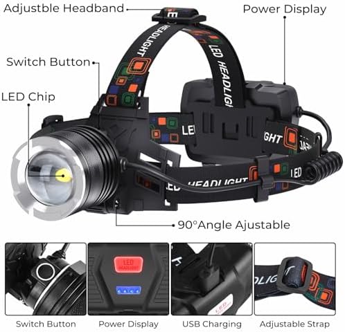 BERCOL Rechargeable Headlamp 2 Pack with 5 Modes and USB Charging