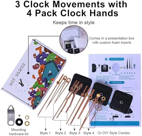 EMOON 3-Piece Clock Mechanism Kit with Walnut Wood Hands