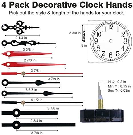 EMOON 2-Piece Wall Clock Movement Kit with 4 Replacement Hands
