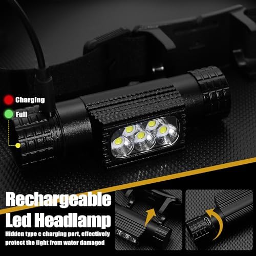 Rugtol 2000 lumen LED headlamp - waterproof rechargeable 9 modes - perfect for camping