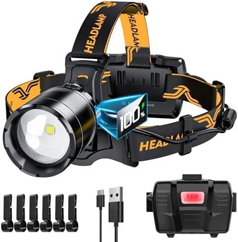 XILUO150000 LM Super Bright HeadlampIP68 Waterproof with 8 Modes3280ft Irradiation Distance10hr Standby
