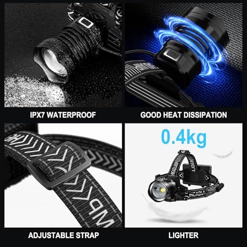 Perfect 990000 Lumens Rechargeable Headlamp 8 Modes IPX7 Waterproof