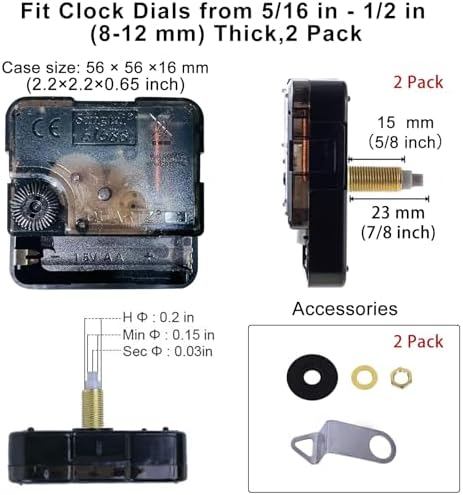 EMOON 2-Piece Wall Clock Movement Kit with 4 Replacement Hands