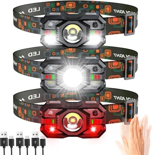 Rechargeable Headlamp 3-Pack 2000 Lumen Adjustable Waterproof for Adults Kids