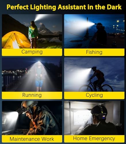 MoKo Rechargeable Headlamp 90000LM 40H Battery Life 7 Modes IP68 Waterproof