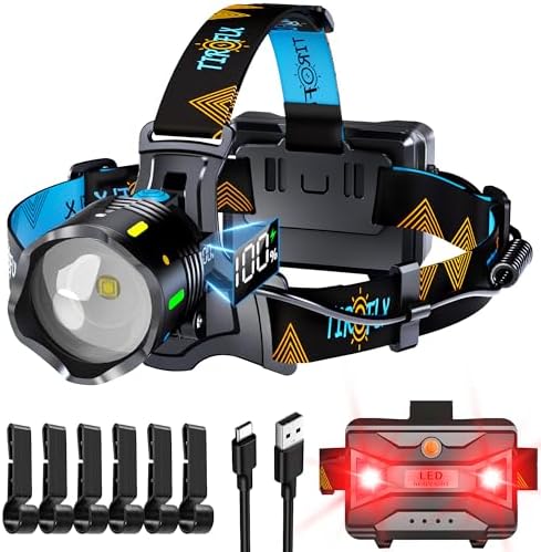 160000 LM Headlamp 90 HR Battery Life Waterproof Headlamp 11 Modes TIROFLX