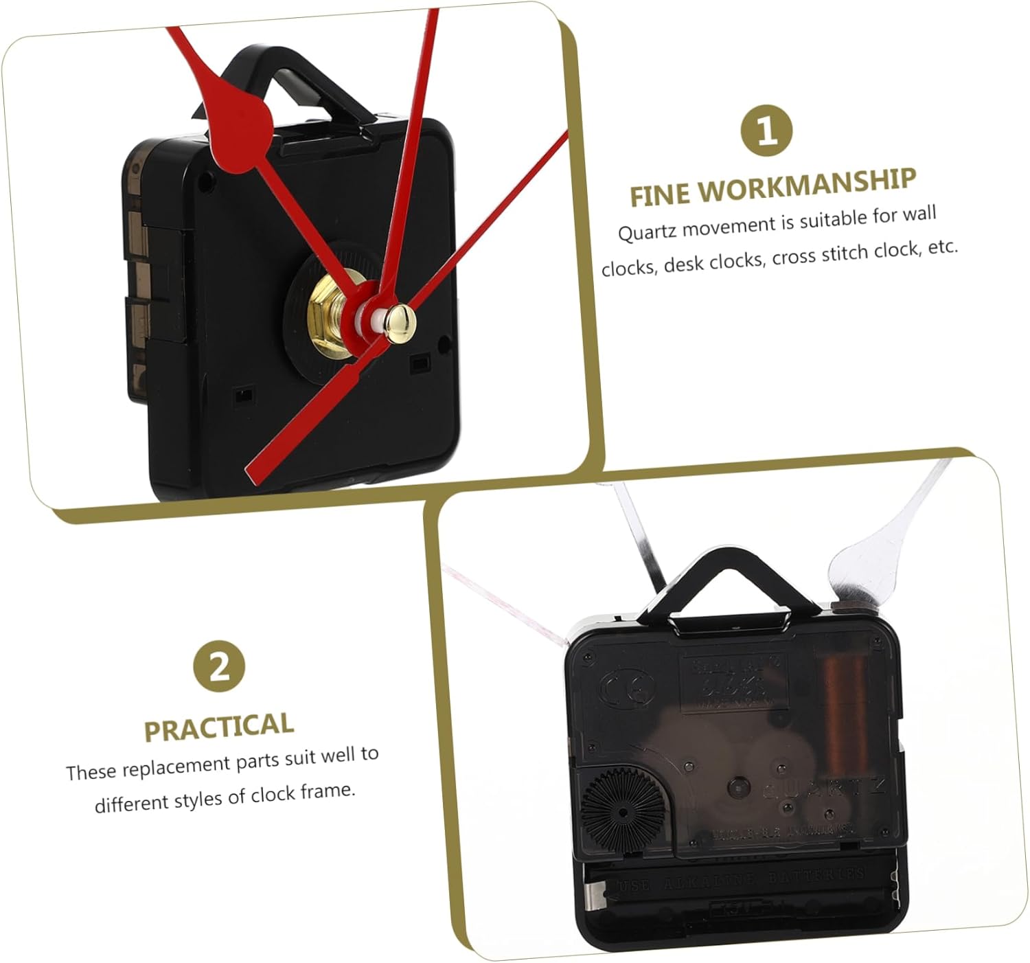 Silent Quiet Red Quartz Clock Hands Easy Install Movement Kit for Clocks