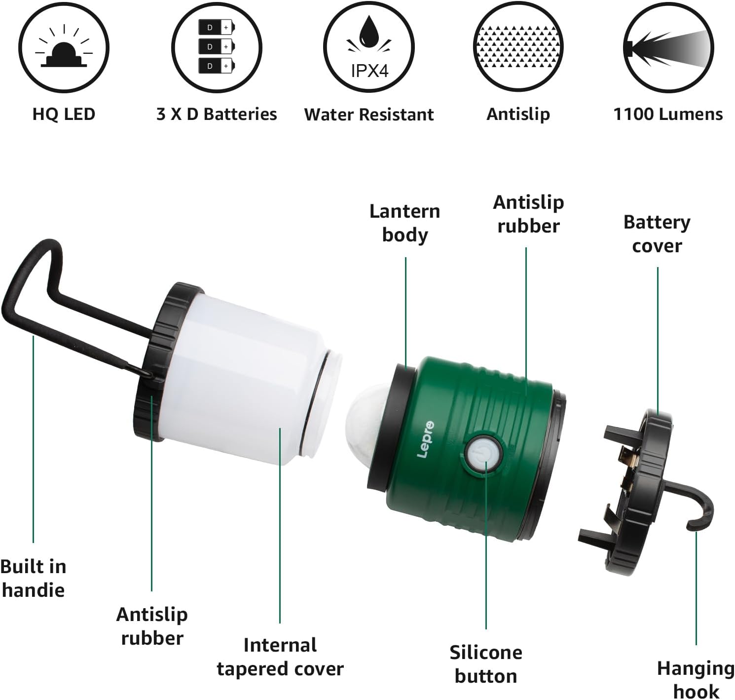 1500LM LED Camping Lantern Waterproof with 4 Light Modes