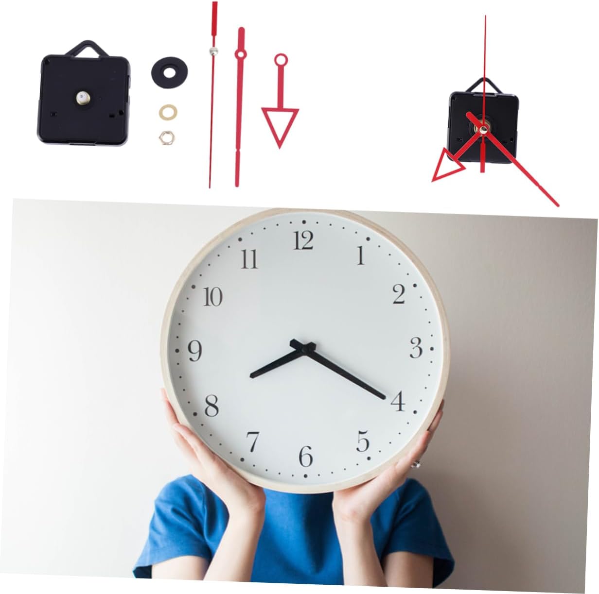 Veemoon Red Clock Hands and Mechanism Kit for DIY Repair