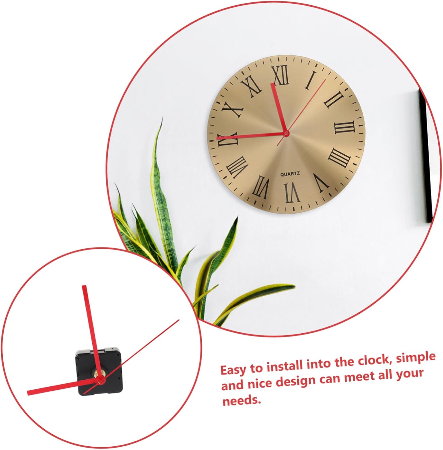 2PCS NON-TICKING RED CLOCK HANDS SET FOR WALL CLOCKS
