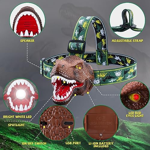 Safe Fun Durable Dinosaur Headlamp for Kids