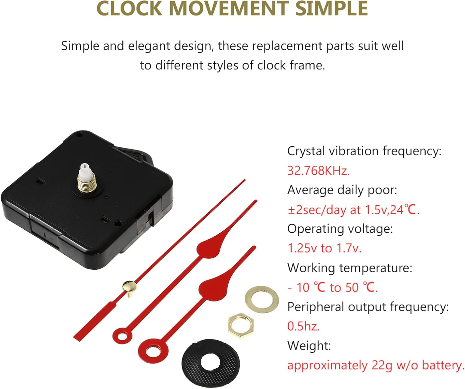 Precision Clock Movement Replacement - Battery-Driven Clock Parts Set