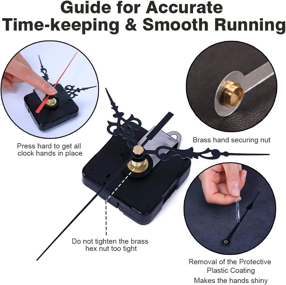 EMOON 2-Piece Wall Clock Movement Kit with 4 Replacement Hands