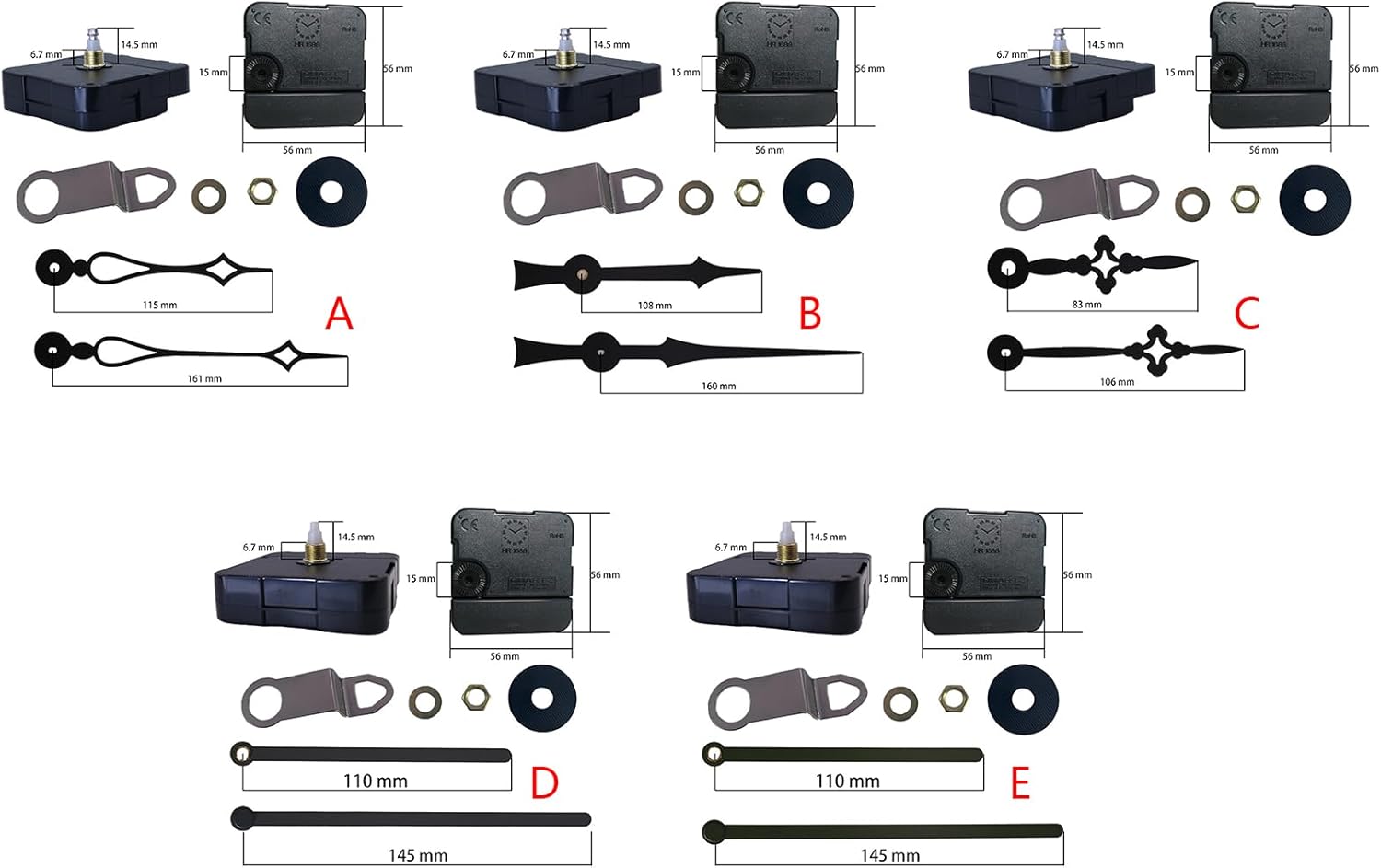 JzcsdkSIL Torque Clock Movement Kit Long Shaft Hand Operated