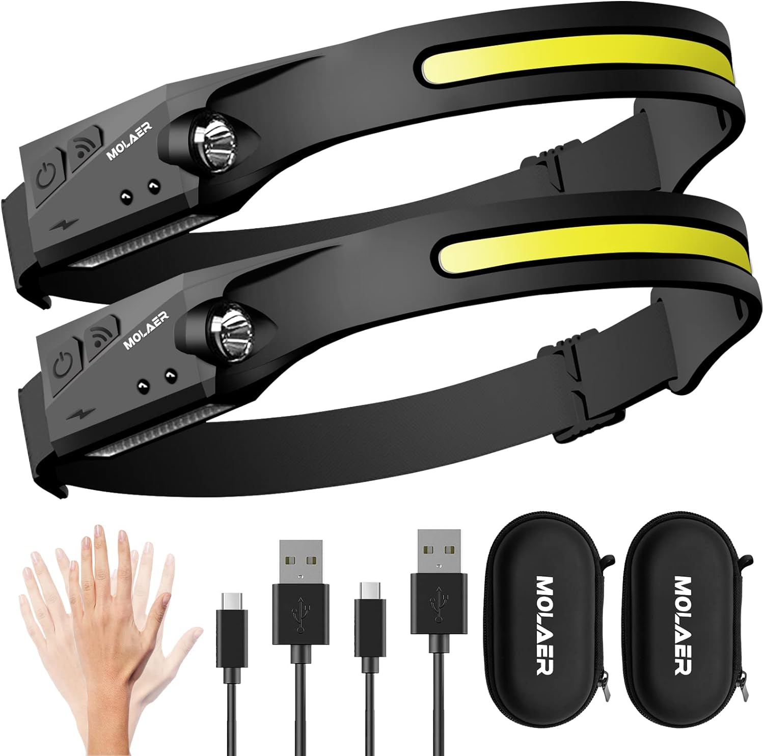 MOLAER 2-Piece LED Headlamp Set for Camping Hiking Adults and Kids