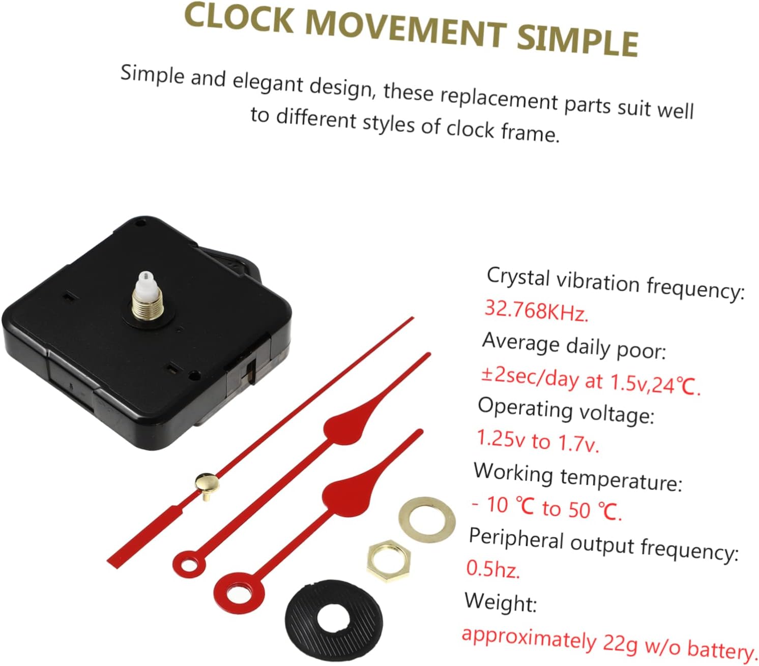 Silent Quartz Clock Movement Red Precision Timer