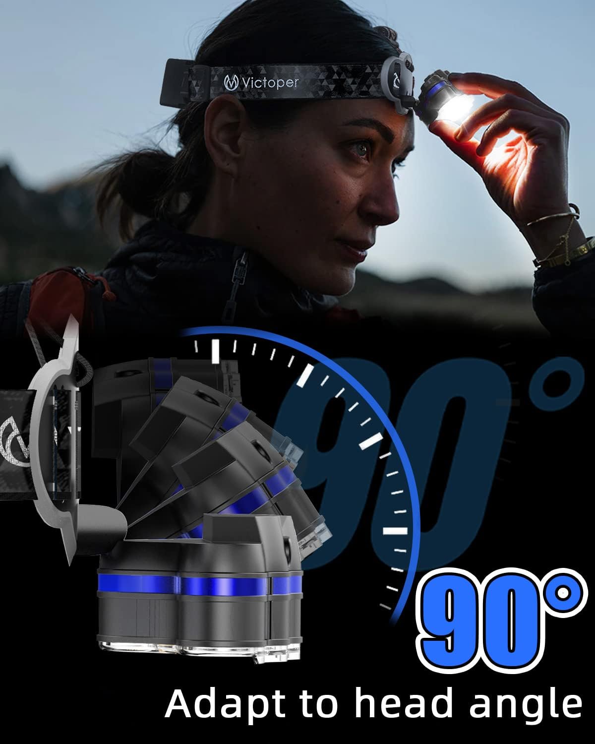 Victor Rechargeable Headlamp 8 LED 18000 Lumens Red Light Waterproof