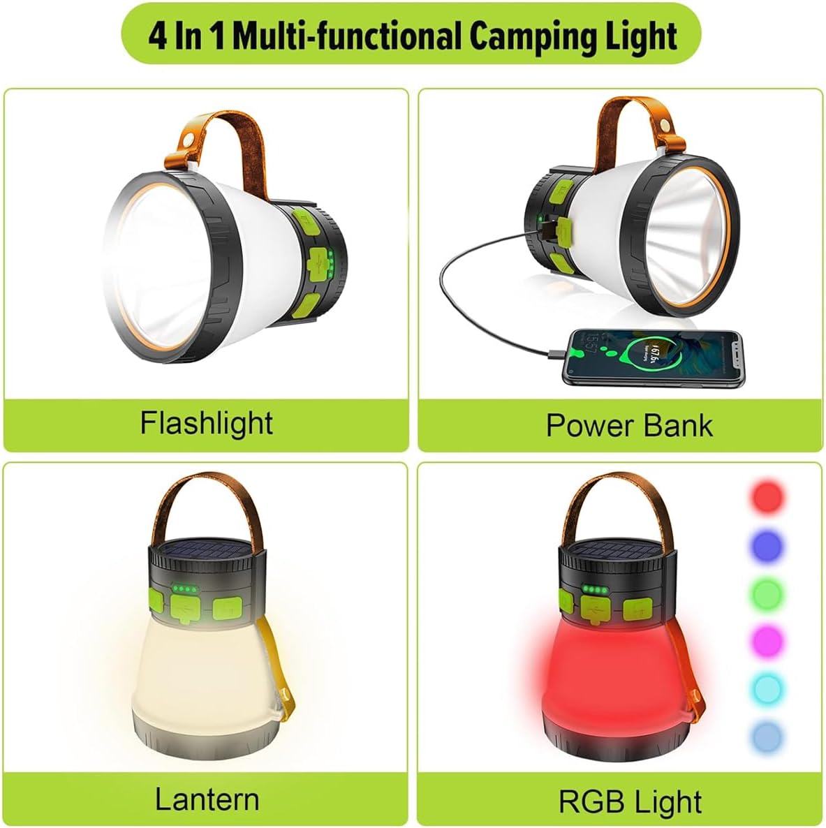 iToncs LED Camping Lantern 1500 Lumens Rechargeable Solar Setup