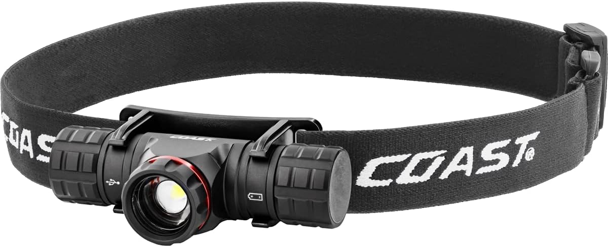 Coast XPH25R 410 Lumen Rechargeable Dual Power Headlamp with Pure Beam Twist Focus and Magnetic Base