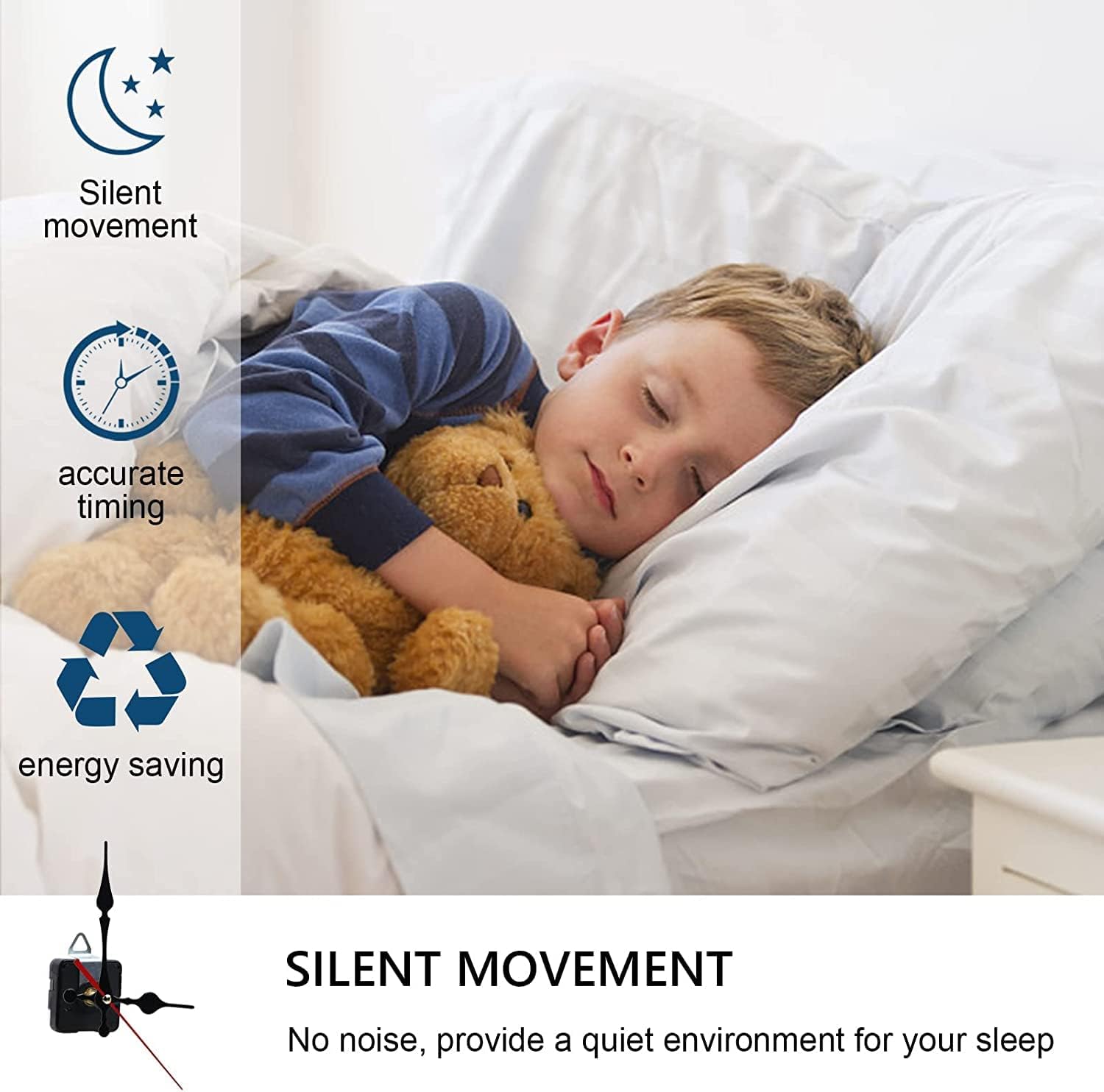 Two Piece Wall Clock Mechanism Replacement Kit Aluminum Silent Movement Easy to Install