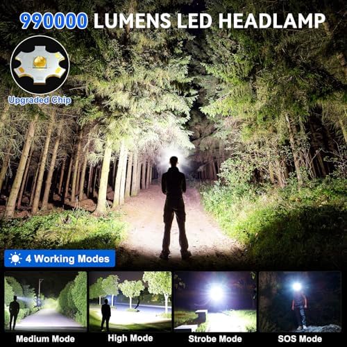 990000 Lumens Adjustable Headlamp for Camping