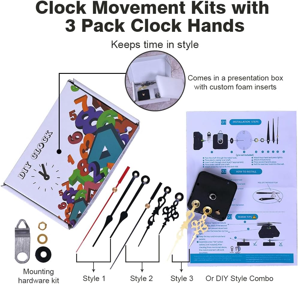 Precision Clock Mechanism Kit with 3 Replacement Hands for DIY Repair